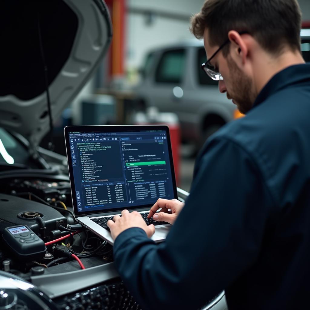 Mechanic Performing Engine Diagnostics