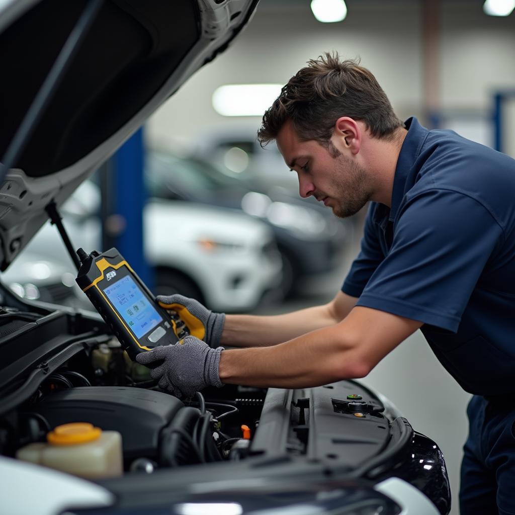 Mechanic performing engine diagnostics in Lakewood NJ