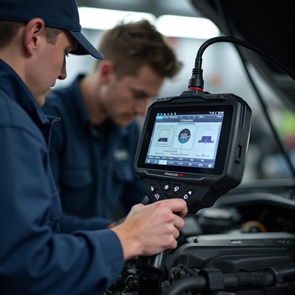 Mechanic Performing Engine Diagnostics