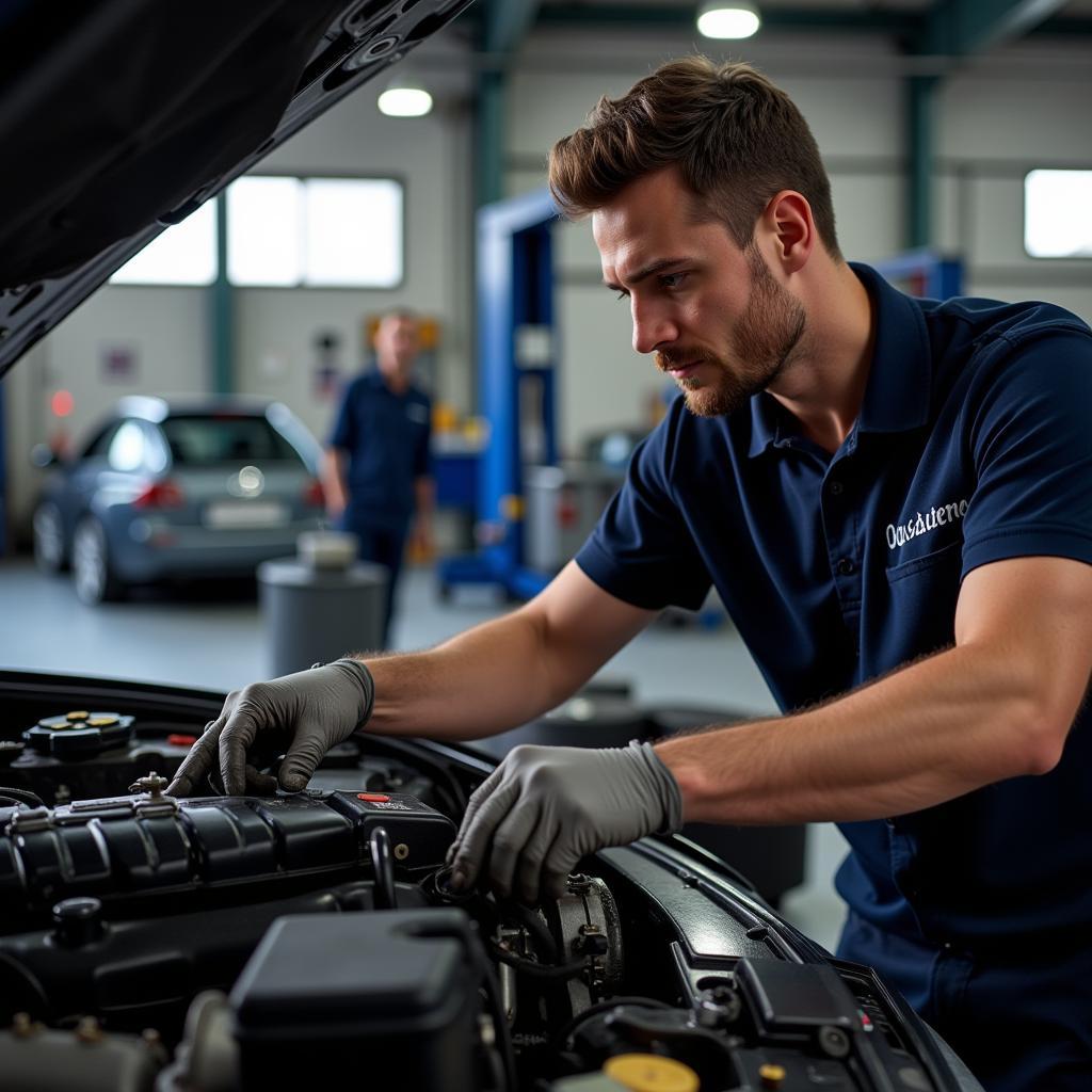 Expert Mechanic Performing an Engine Tune-up