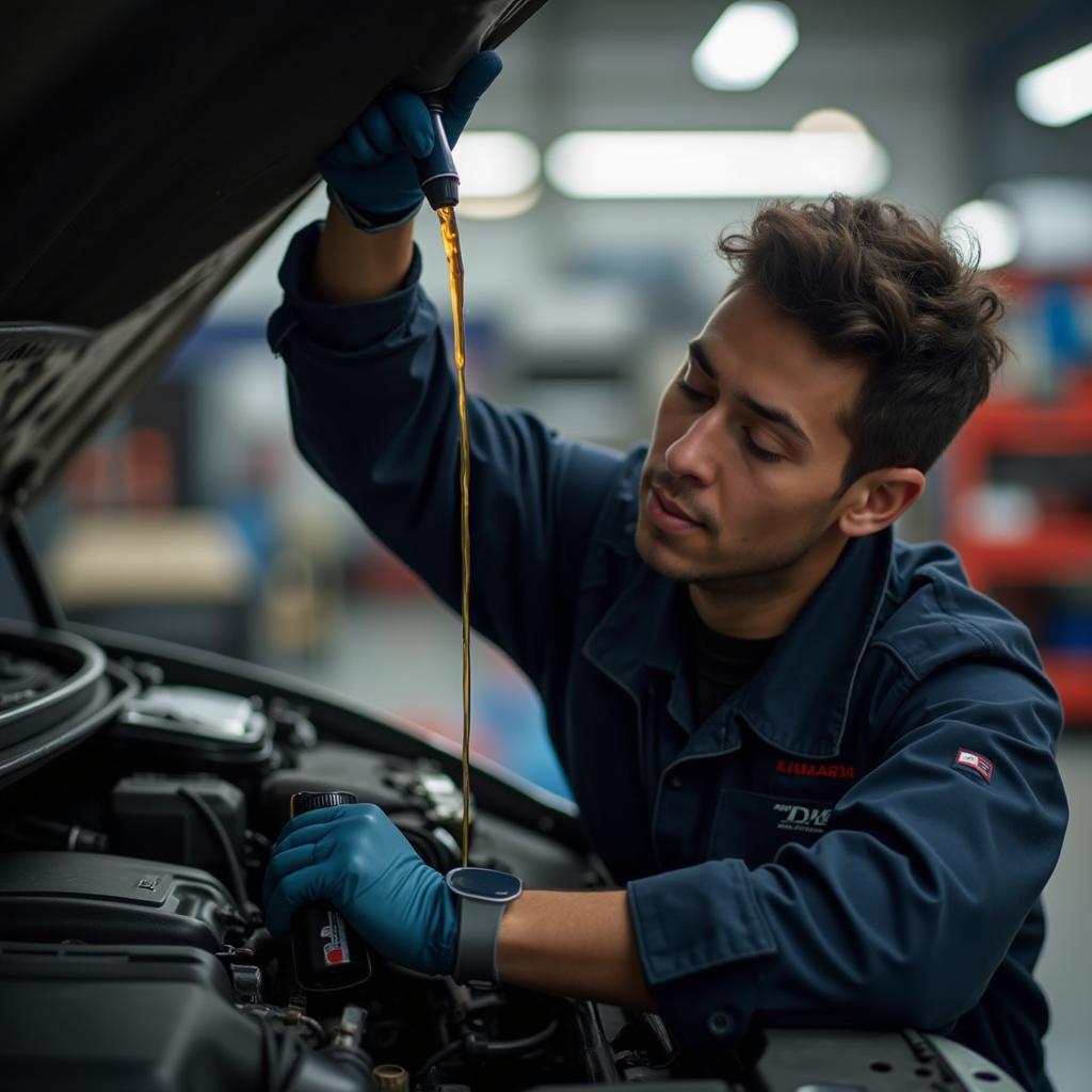 Skilled Mechanic Performing an Oil Change in Newberry