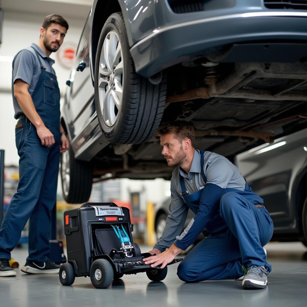 Mechanic performing an on-demand car repair