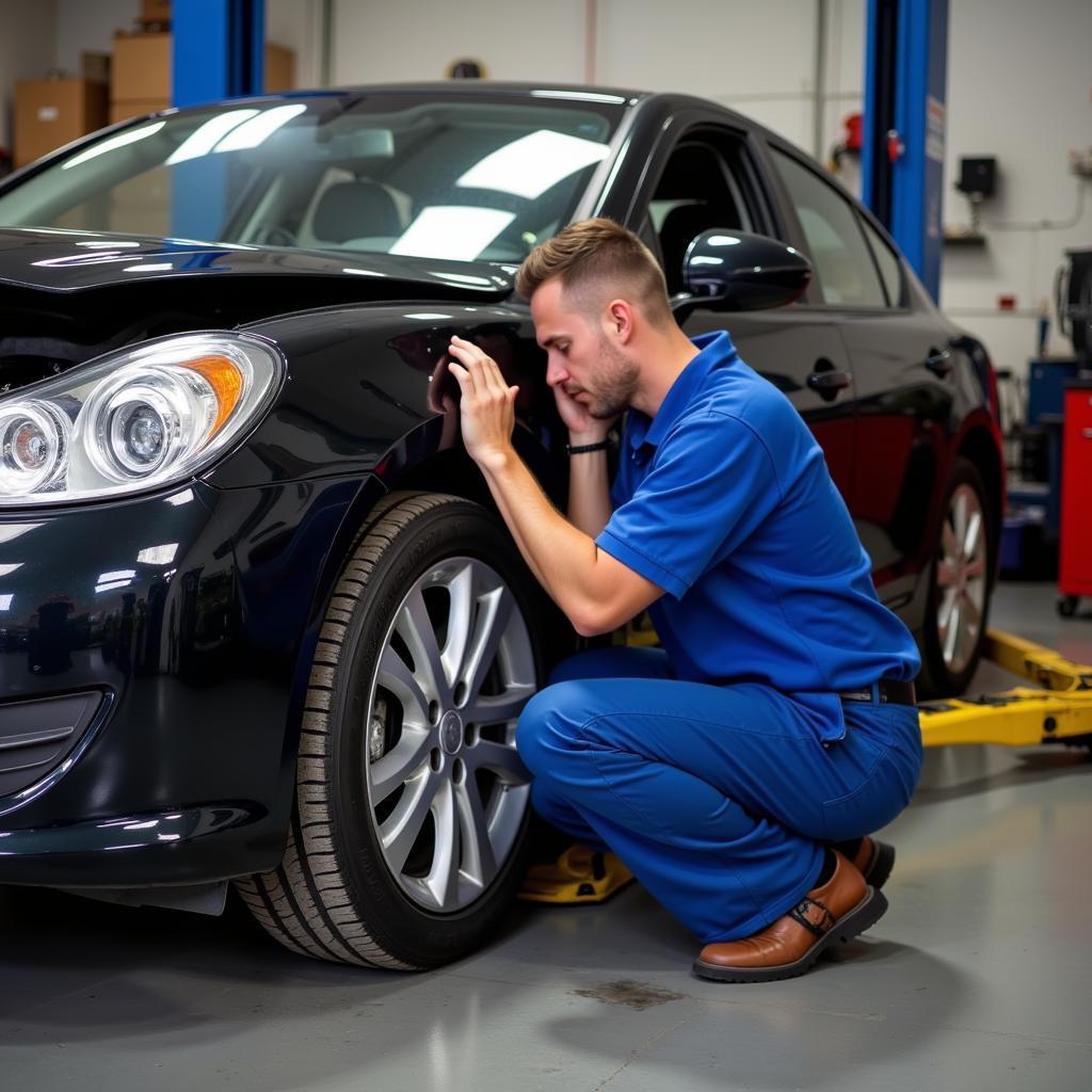 Mechanic Performing Pre-Trip Car Inspection