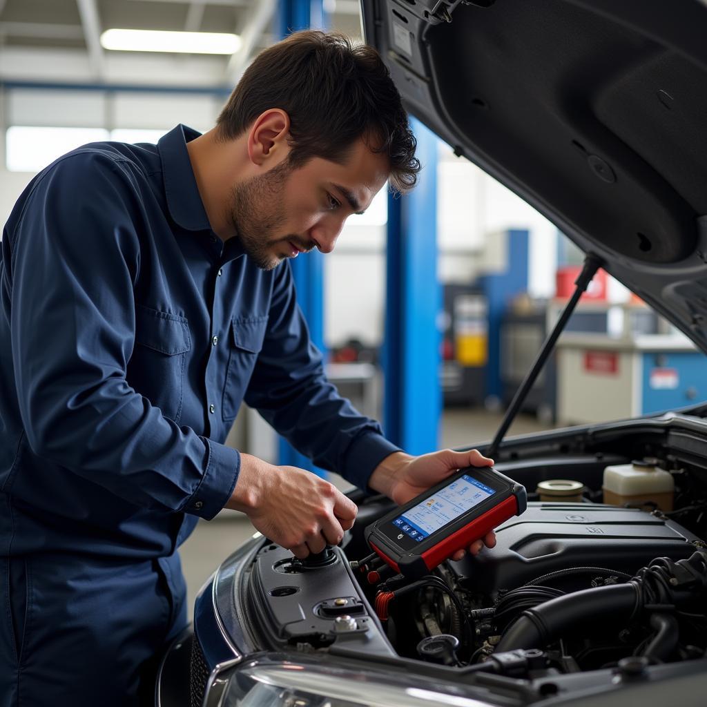 Mechanic Performing Routine Vehicle Check-up