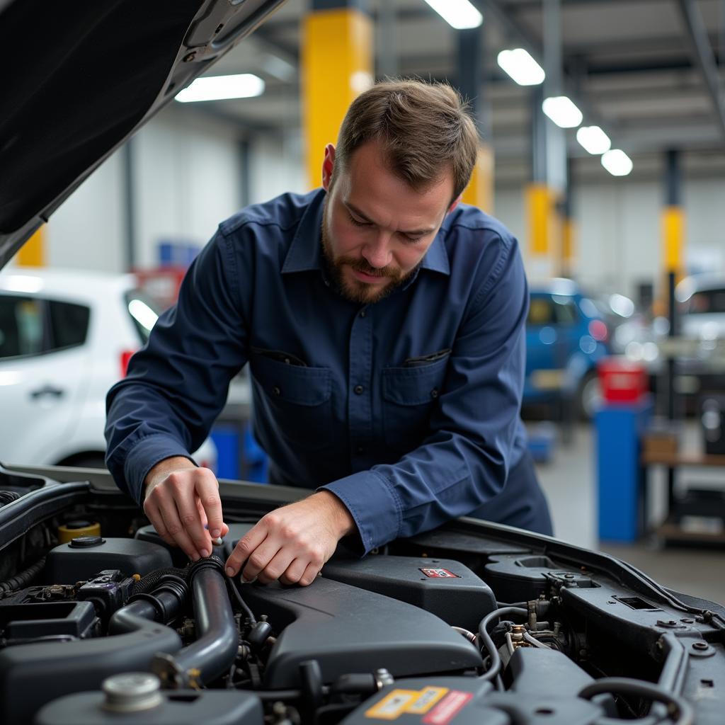 Mechanic Performing Routine Maintenance on a Car