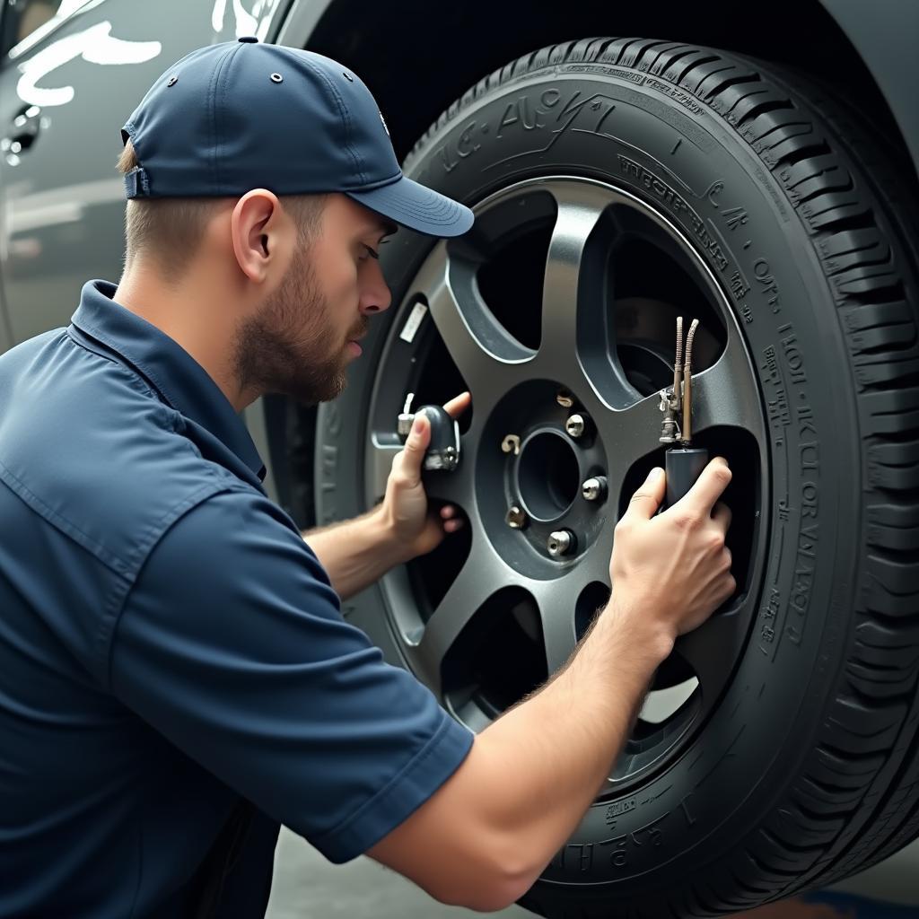 Mechanic Performing Tire Rotation on a Car