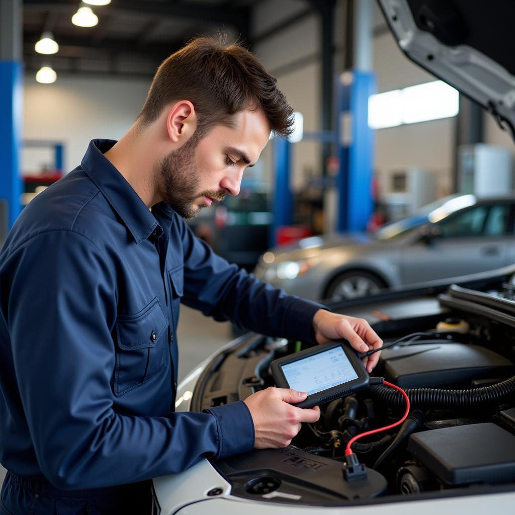 Mechanic Performing Vehicle Inspection