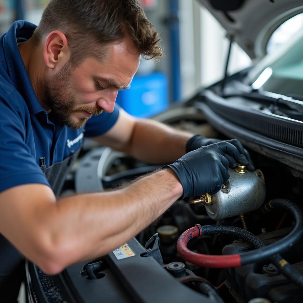 Mechanic Recharging Car AC