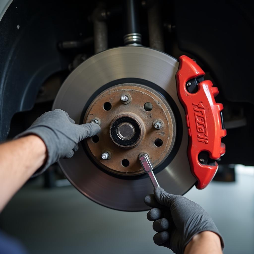 Mechanic Repairing Car Brakes