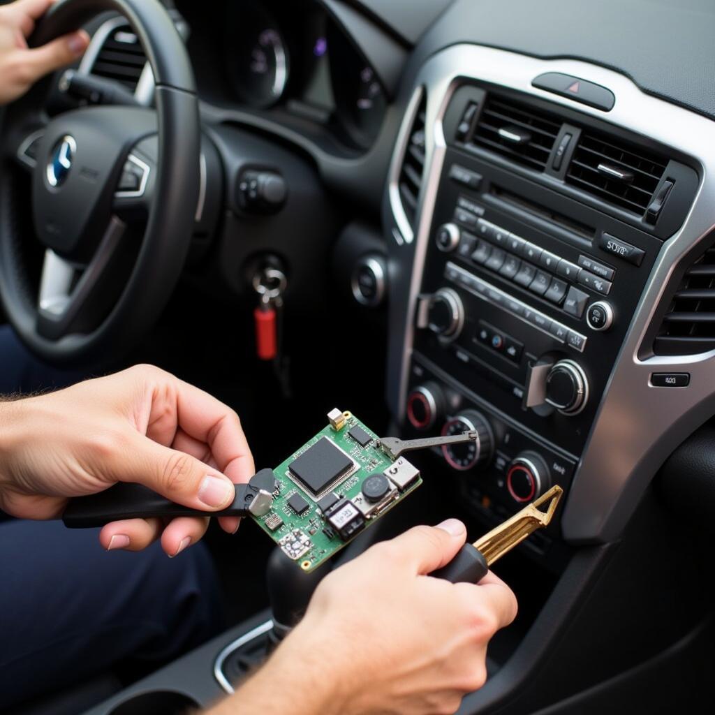 Mechanic Repairing Car Bluetooth Module