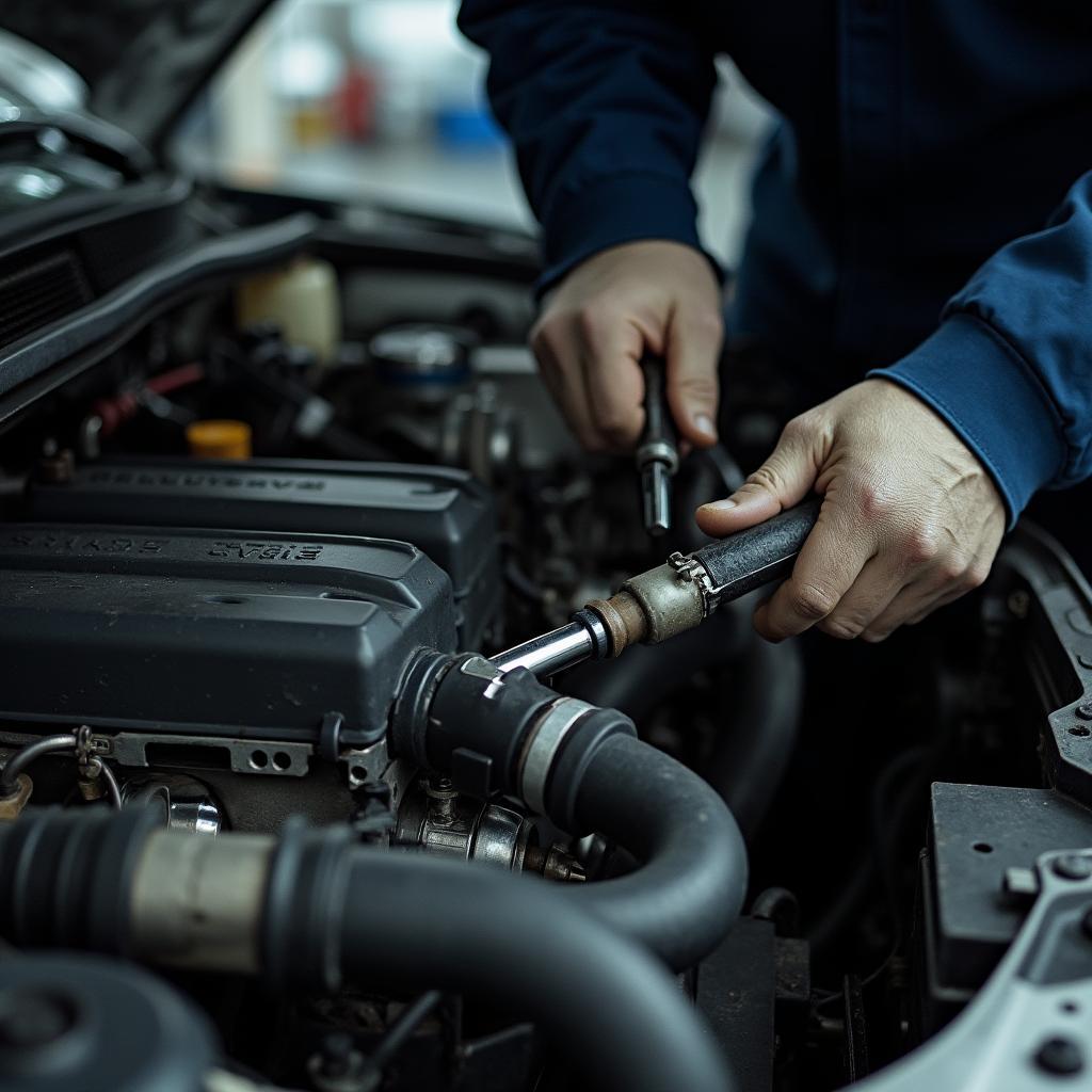 Mechanic Repairing Car Engine