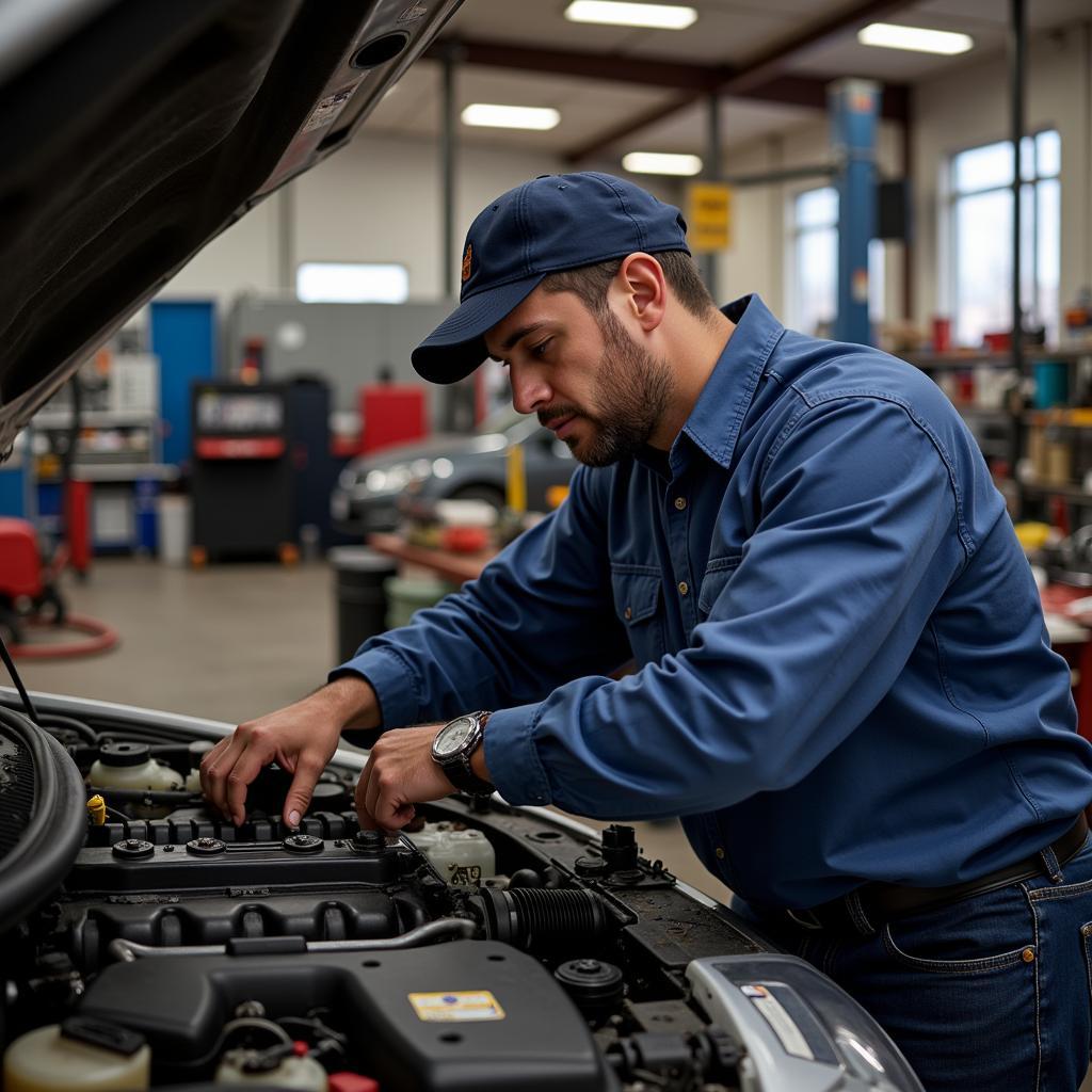 Mechanic Repairing Engine