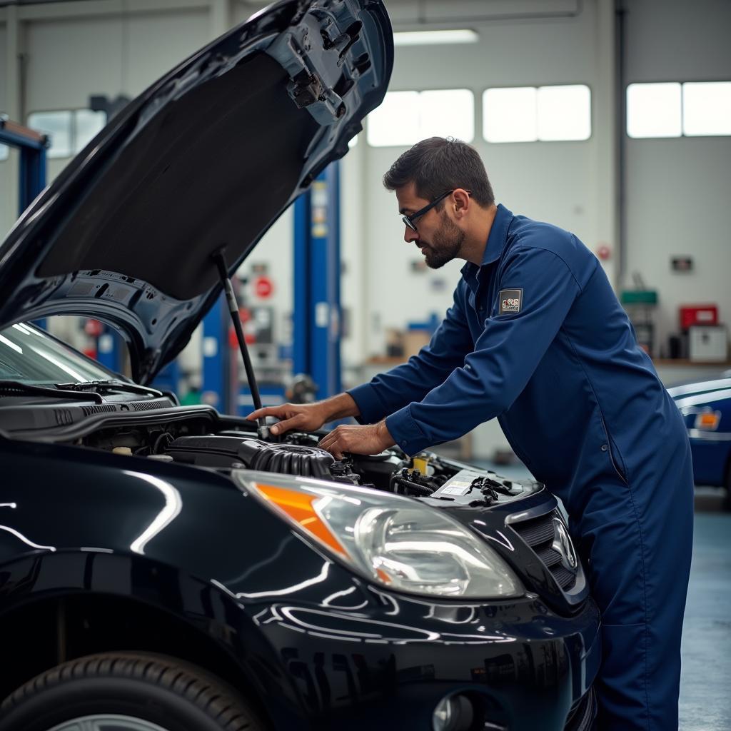 Mechanic Repairing Car in Garage