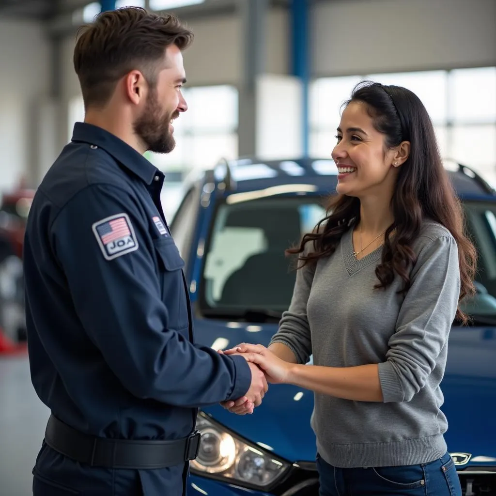 Mechanic shaking hands with a customer