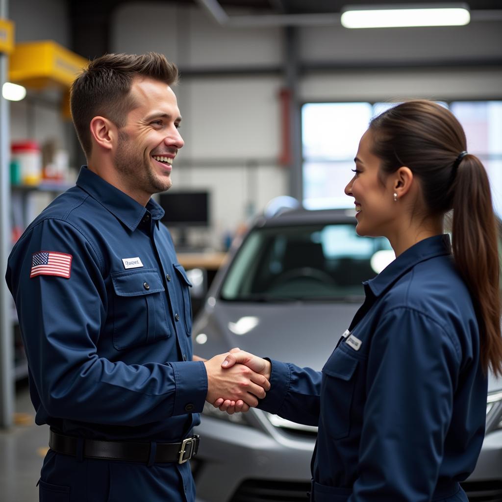 Mechanic shaking hands with a customer