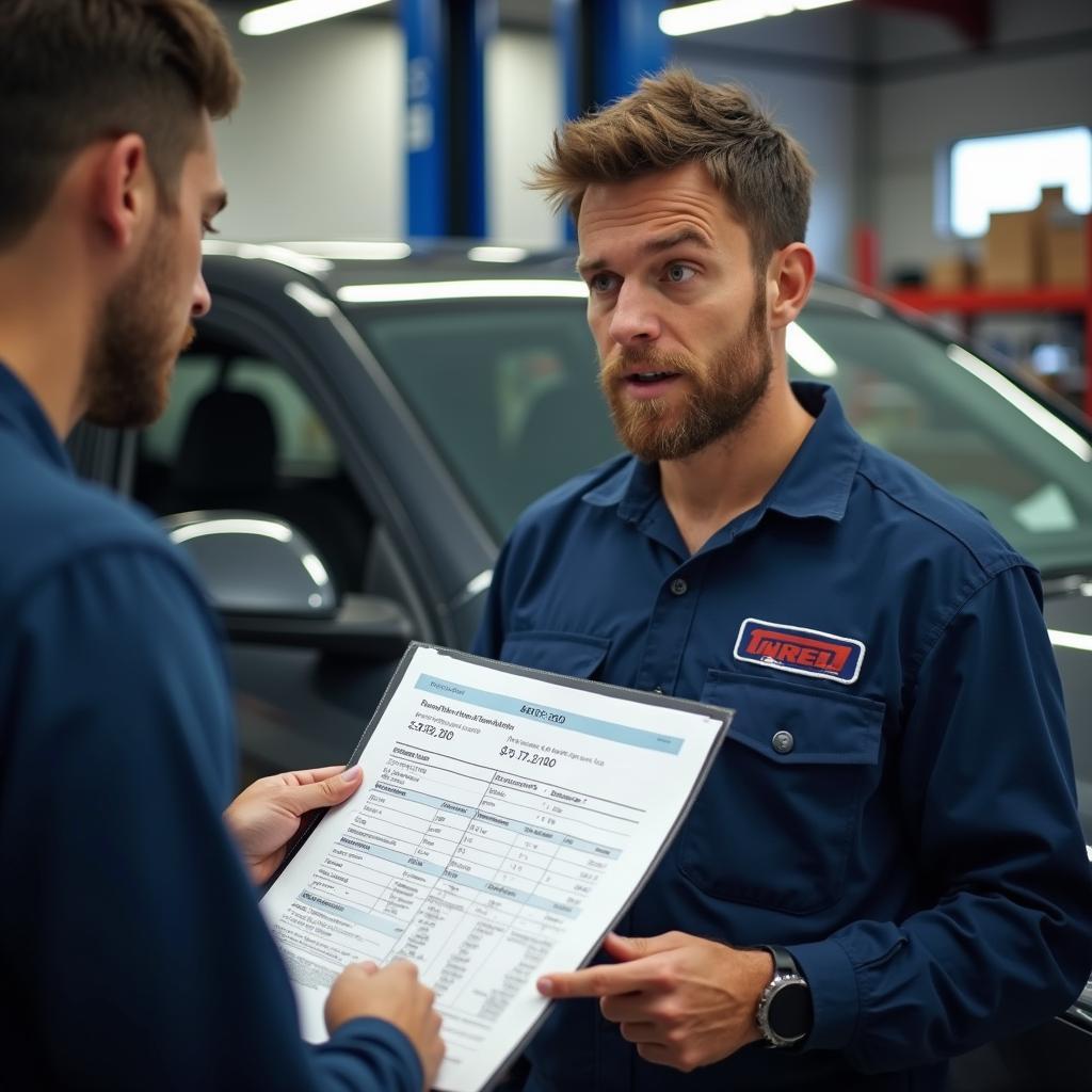 Mechanic Reviewing Repair Estimate with Car Owner