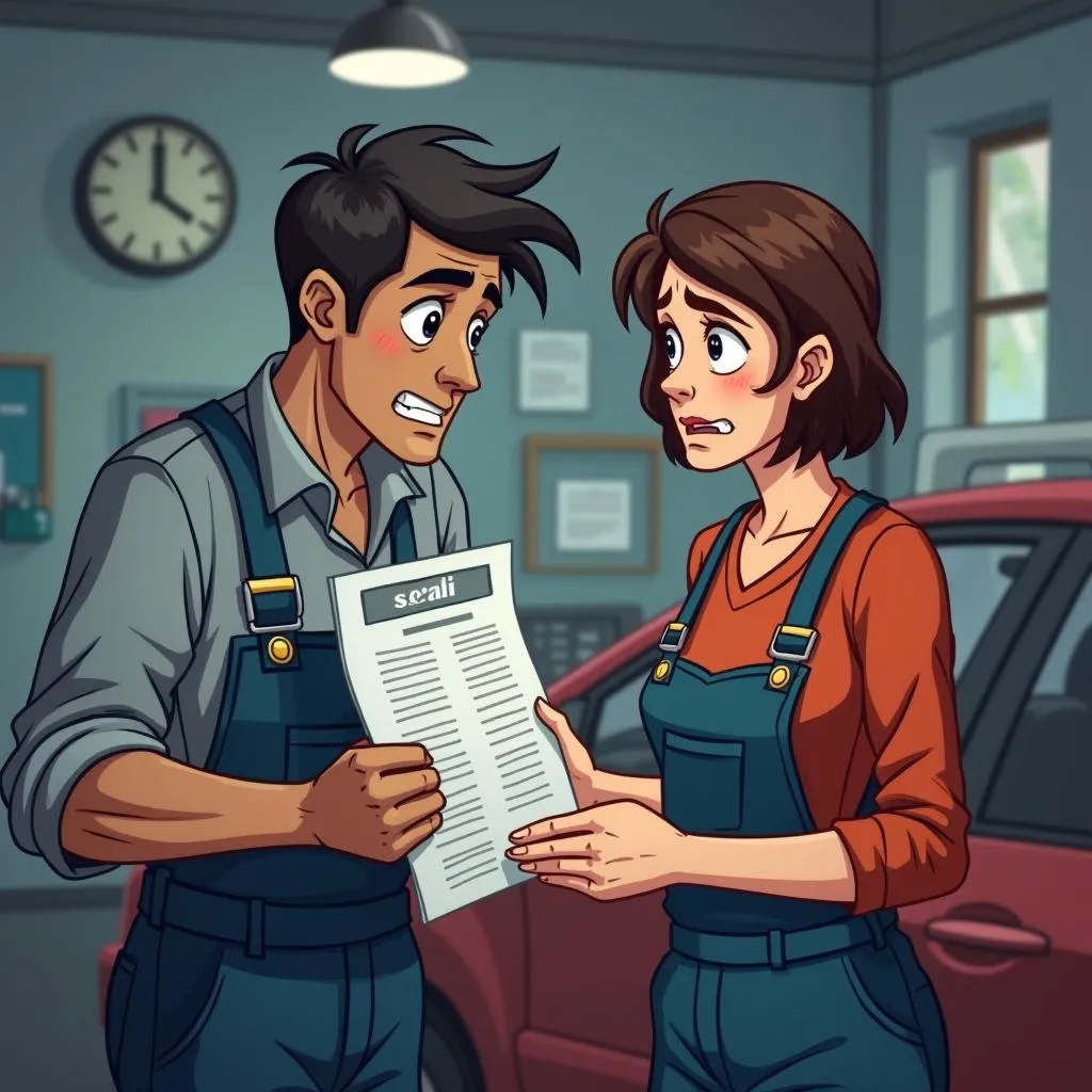 Mechanic Showing Inflated Bill to Customer