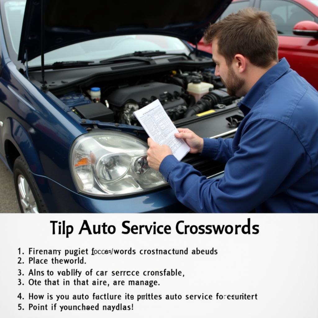 Mechanic Working on a Car and Solving an Auto Service Crossword