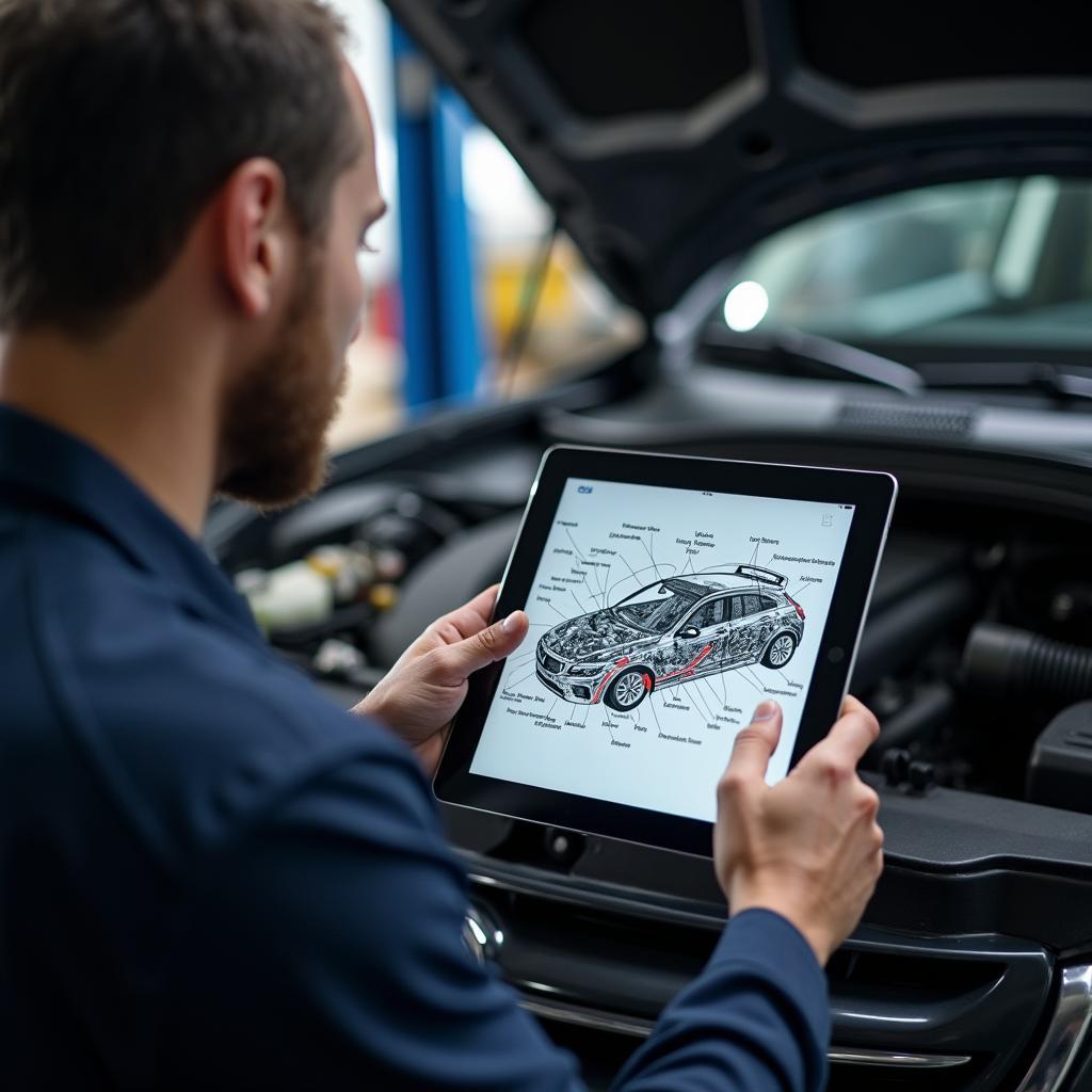 Mechanic Using a Digital Tablet for Car Repair