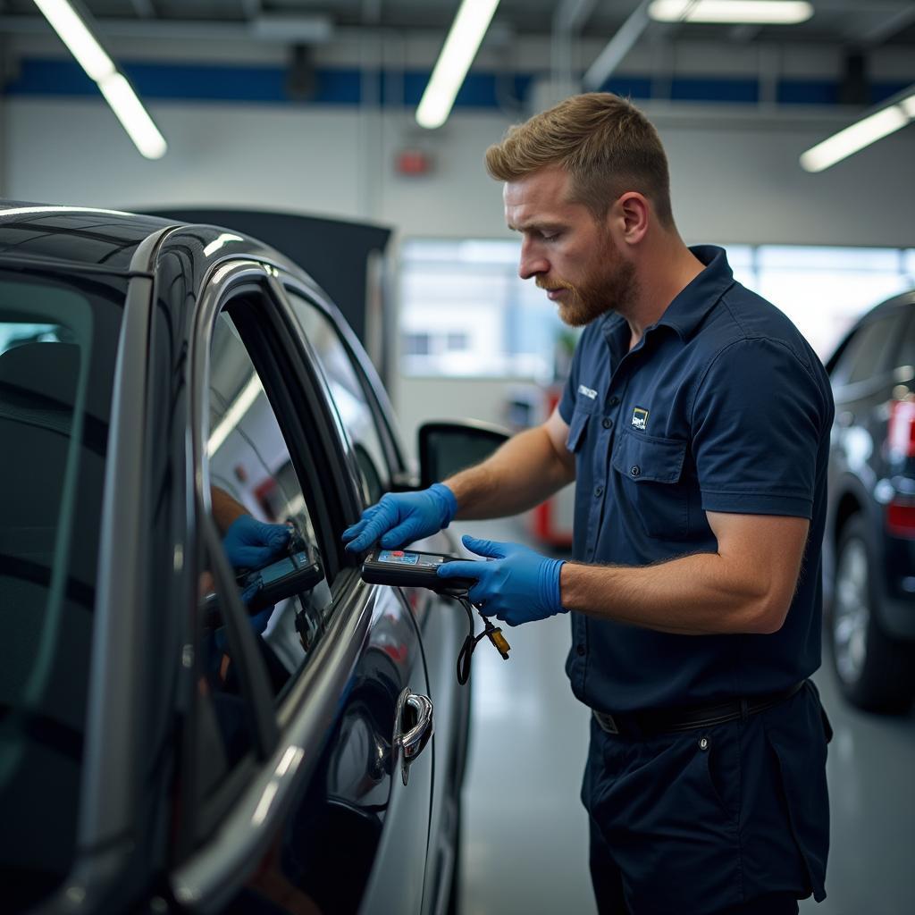 Mechanic Using a Diagnostic Tool on a Car