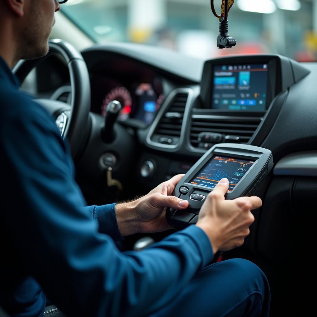 Mechanic in Centralia using a diagnostic tool on a car