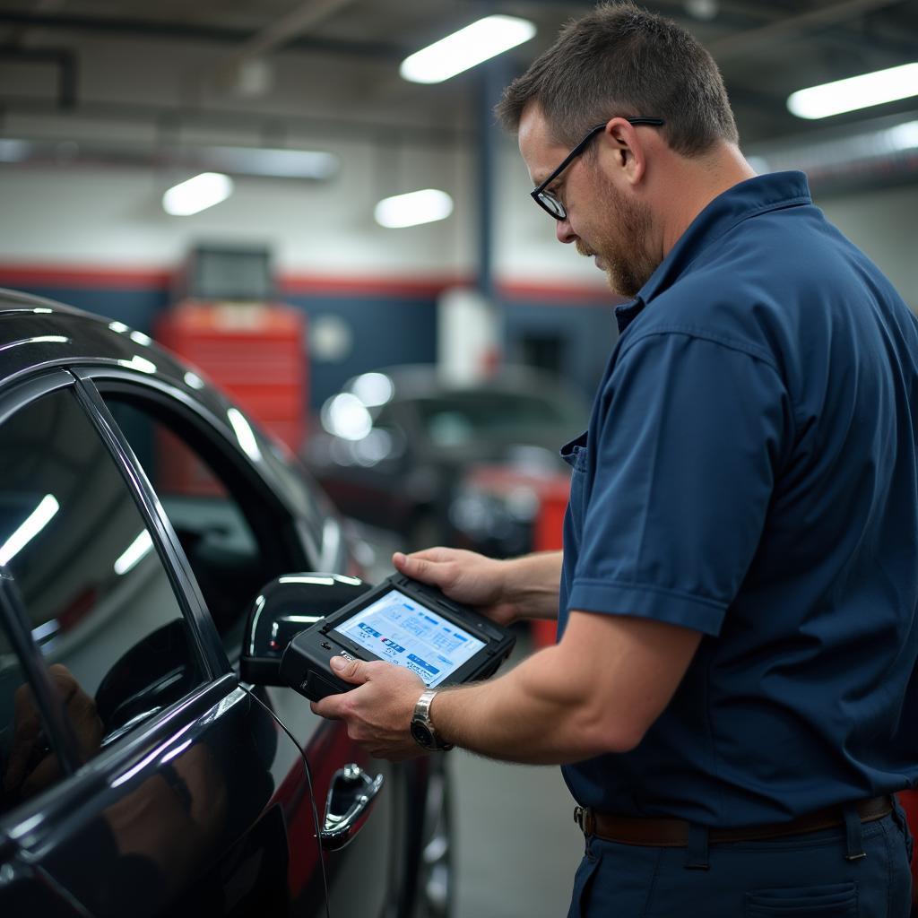 Mechanic using a computerized diagnostic tool on a car in Chantilly