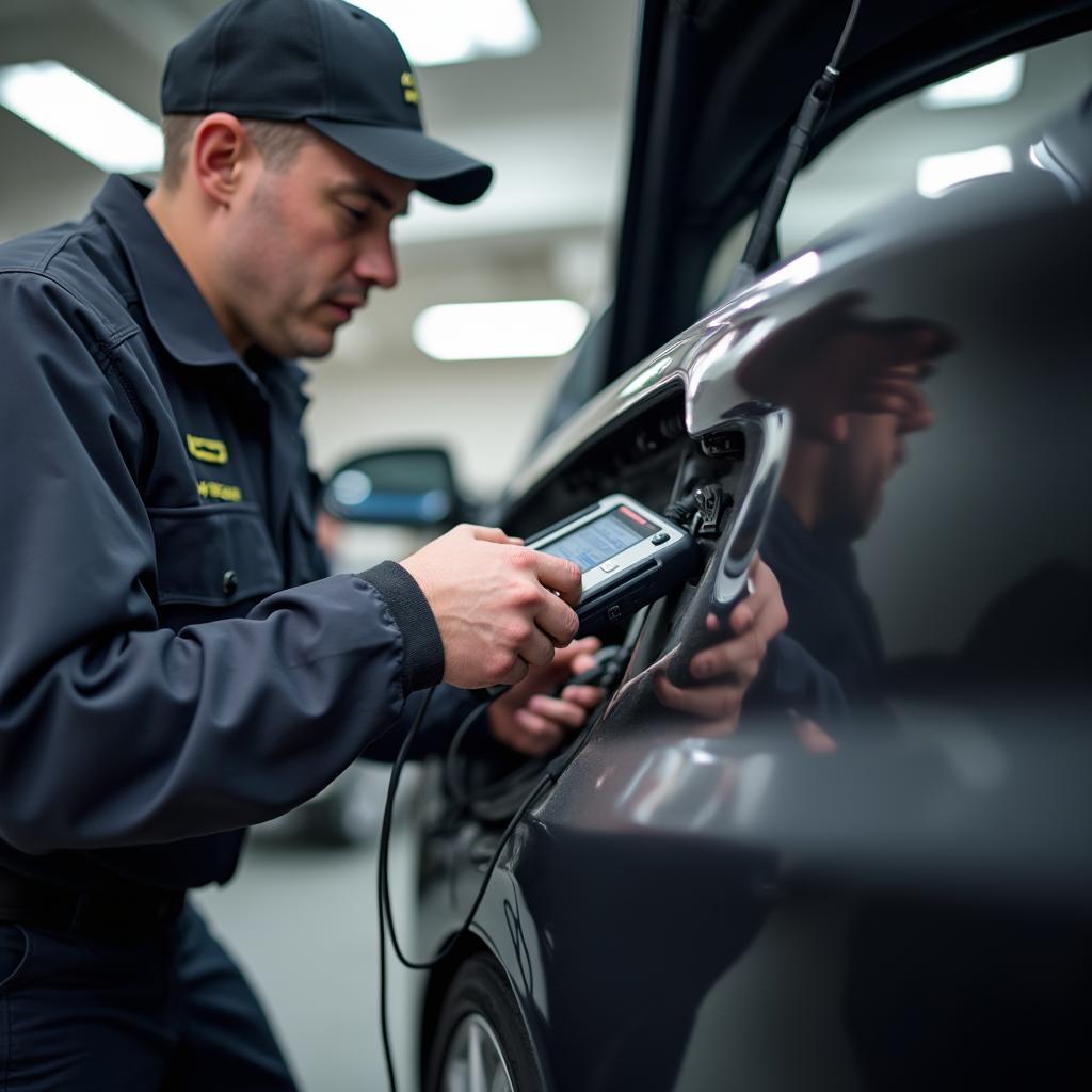 Mechanic using a diagnostic tool on a car in Redondo Beach