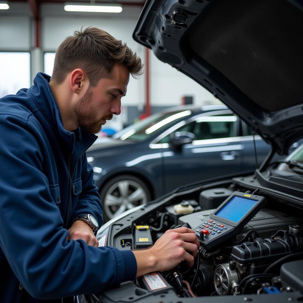 Mechanic Using Diagnostic Tools