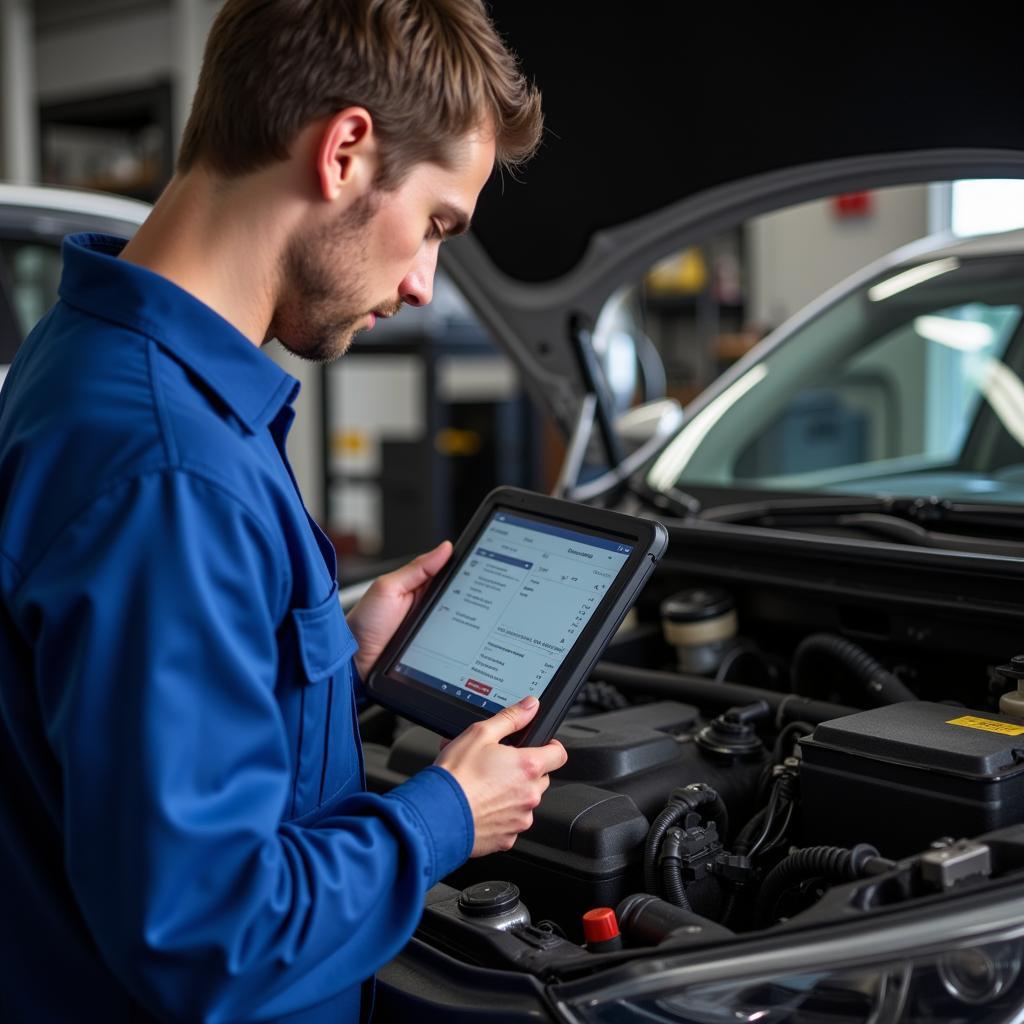 Mechanic Using Digital Diagnostic Tool