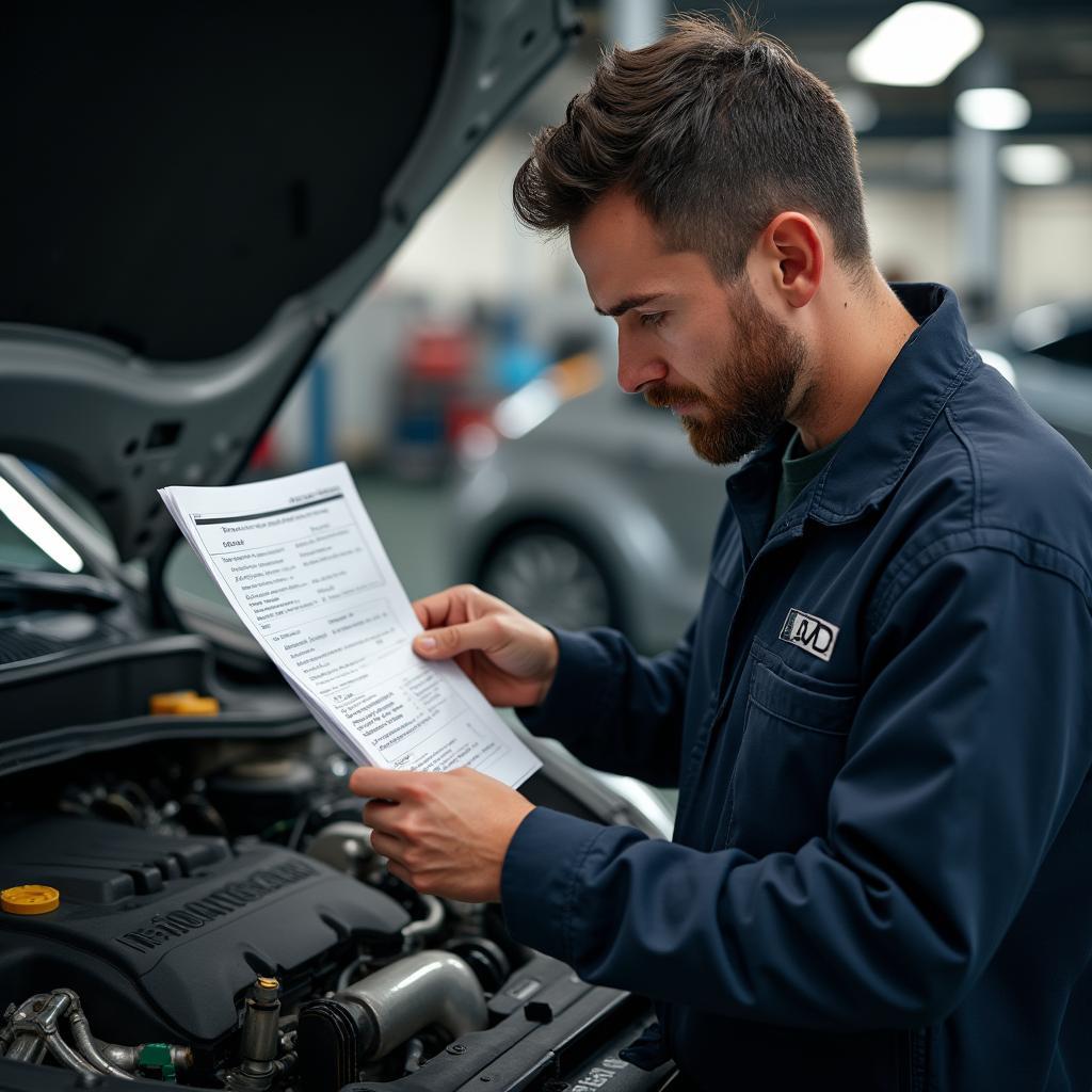 Mechanic Using Service Manual on Infiniti G35