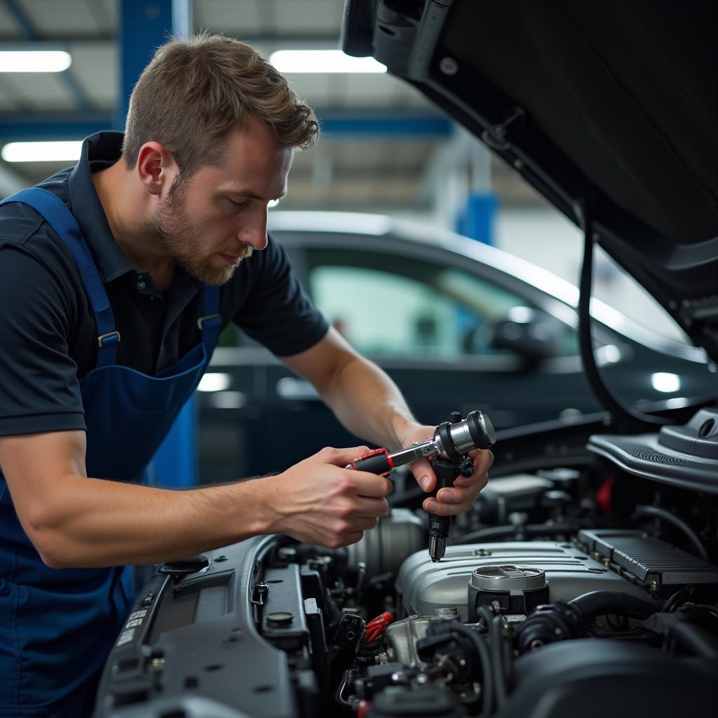 Experienced Mechanic Repairing a Car in a Workshop