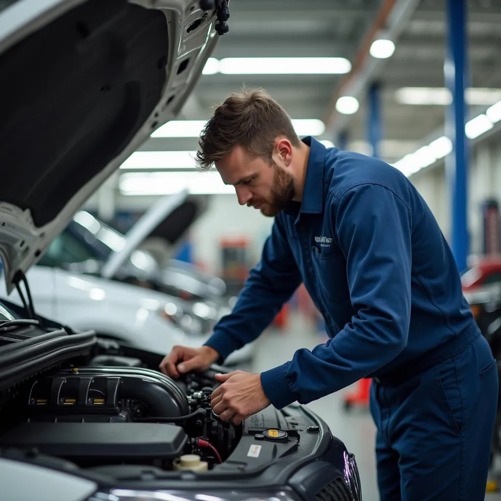 Auto mechanic repairing a car