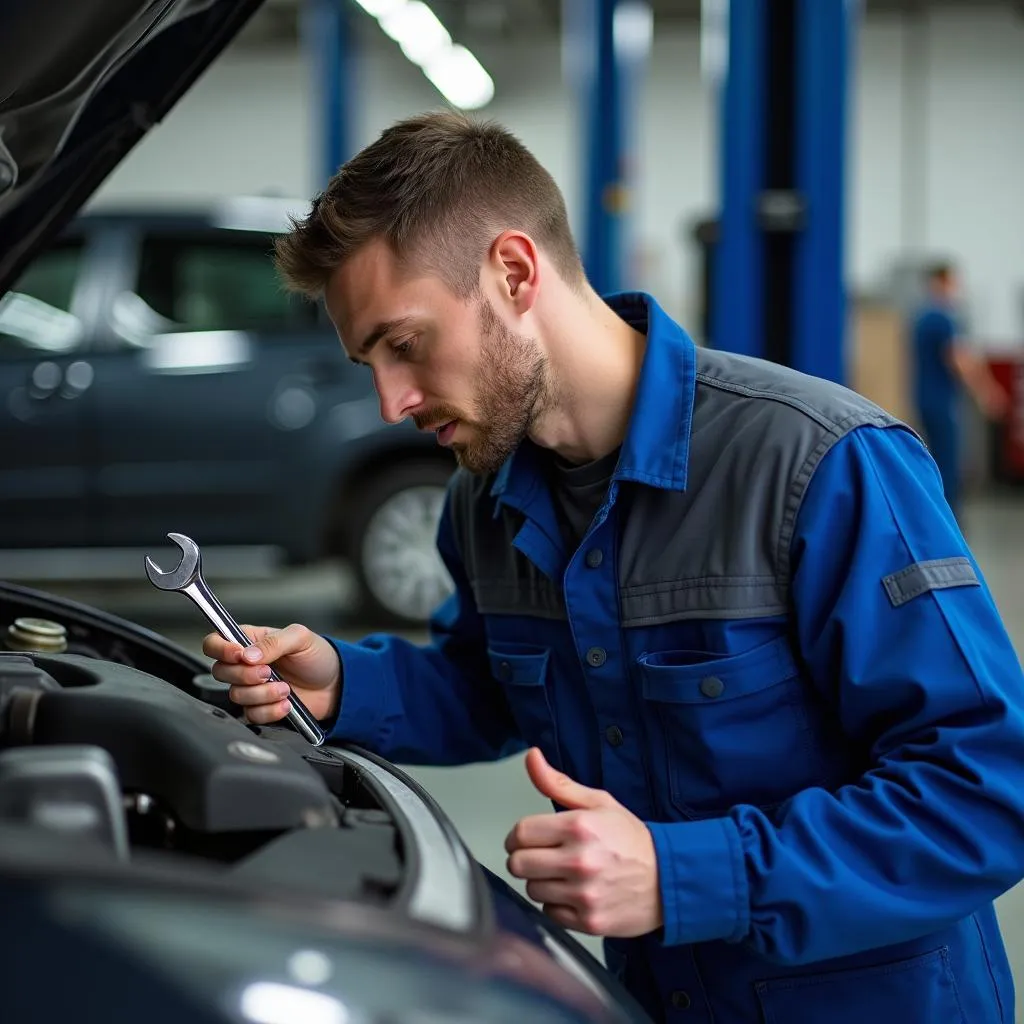 Mechanic working on a car engine