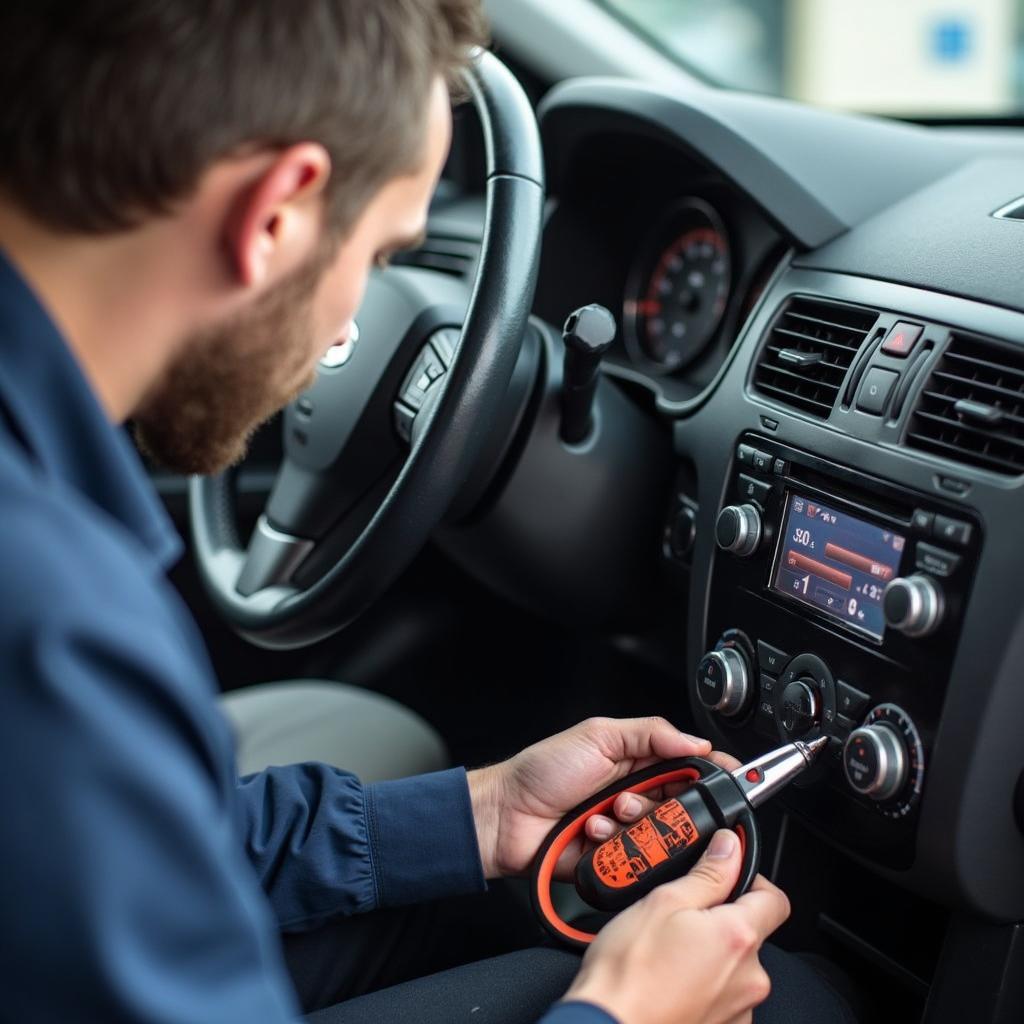 Mechanic Working on Car AC System