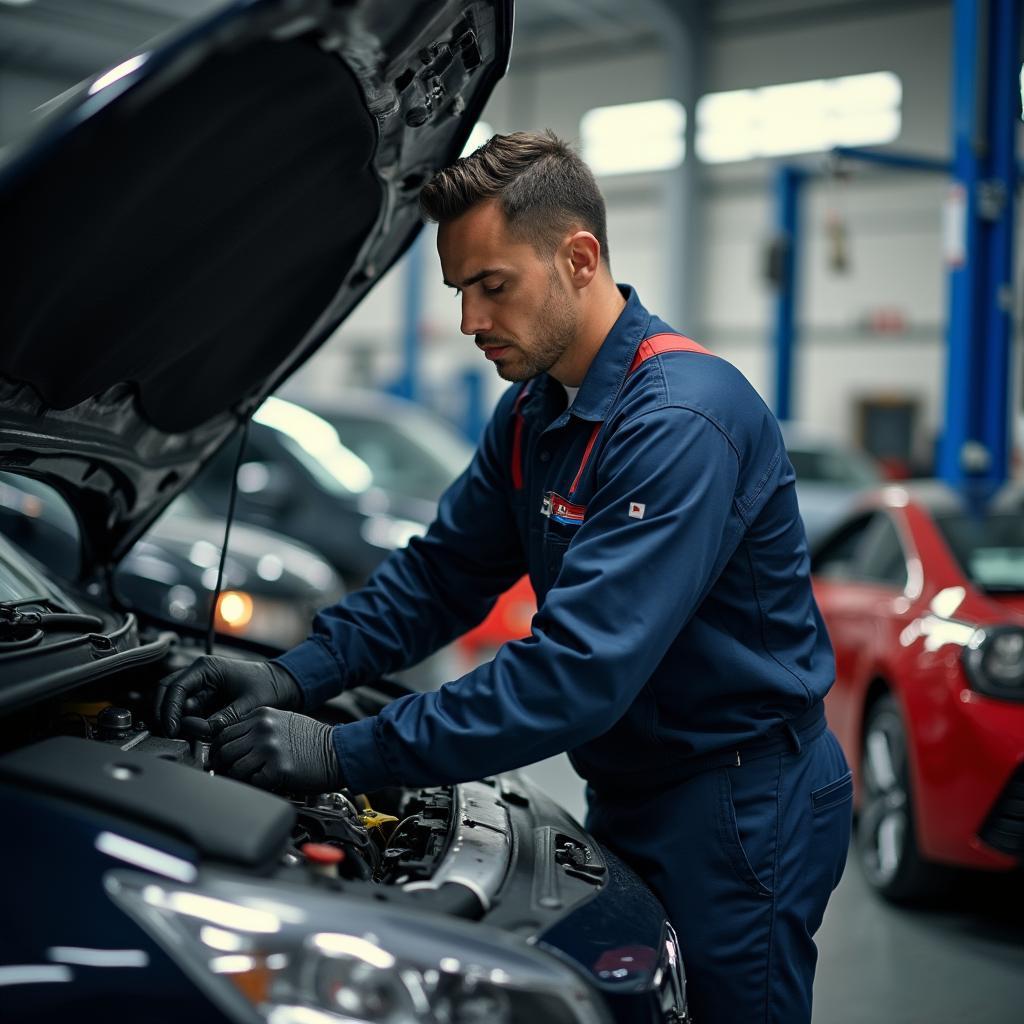 Skilled mechanic in Edmonton performing car repair