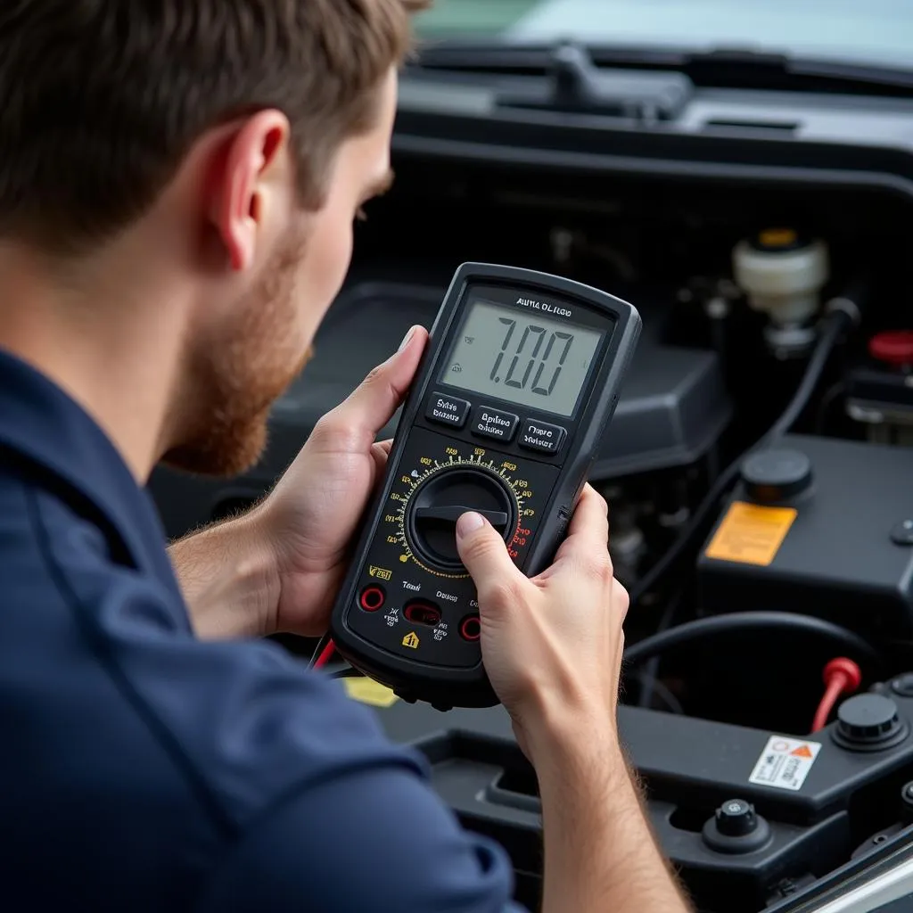 Mechanic working on car electrical system