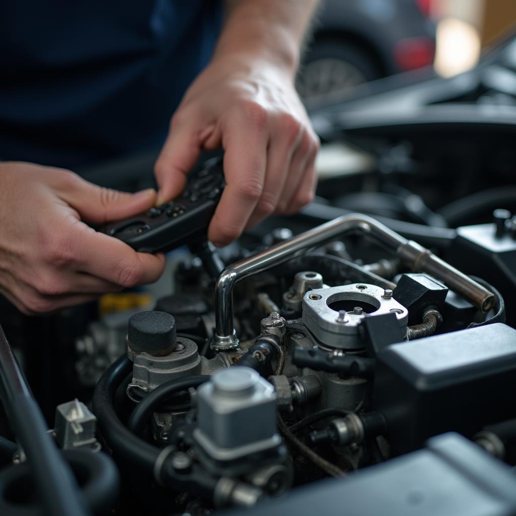 Mechanic Working On Car Engine