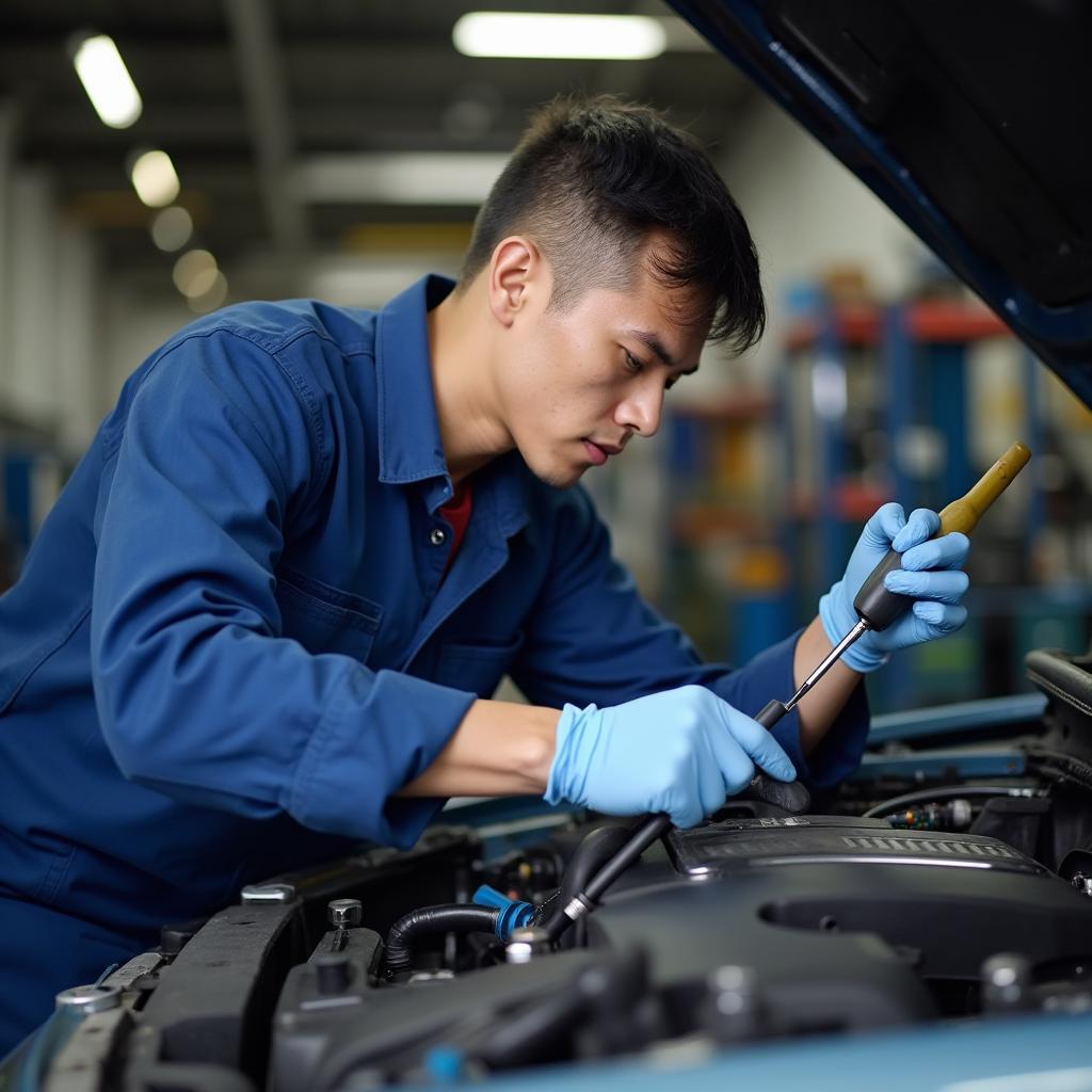 Mechanic Working on Car Engine