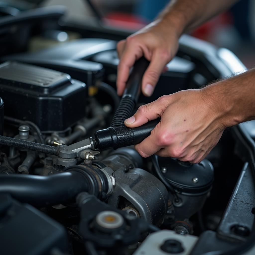 Mechanic Working on Car Engine