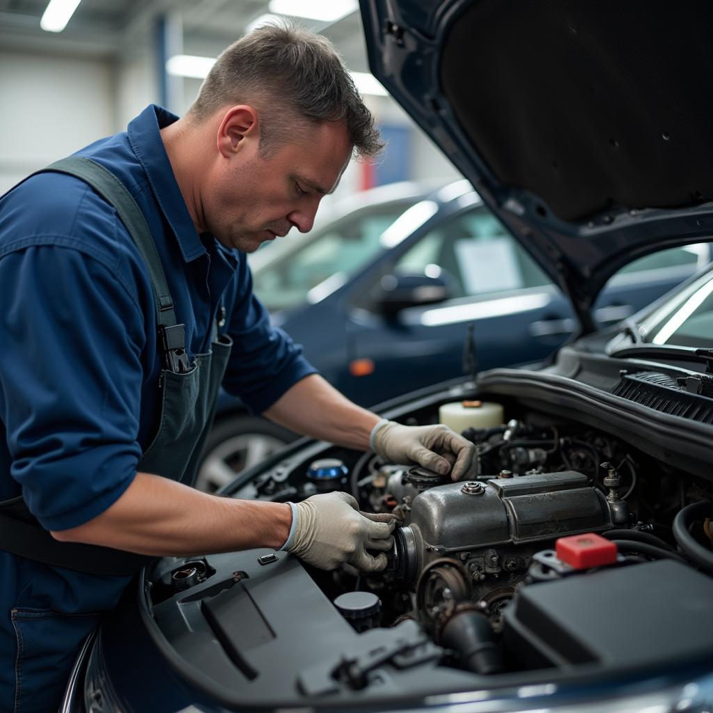 Mechanic Working on Car Engine