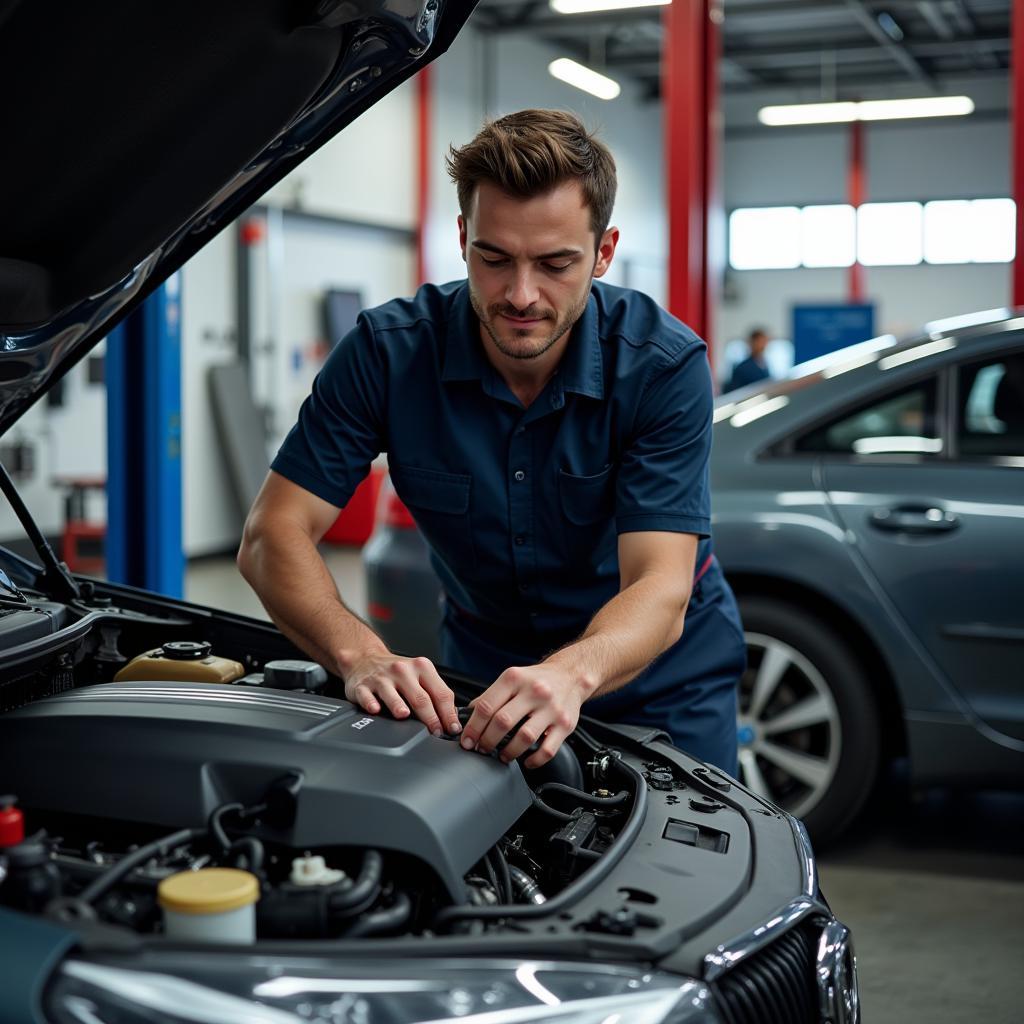 Mechanic Working on Car Engine