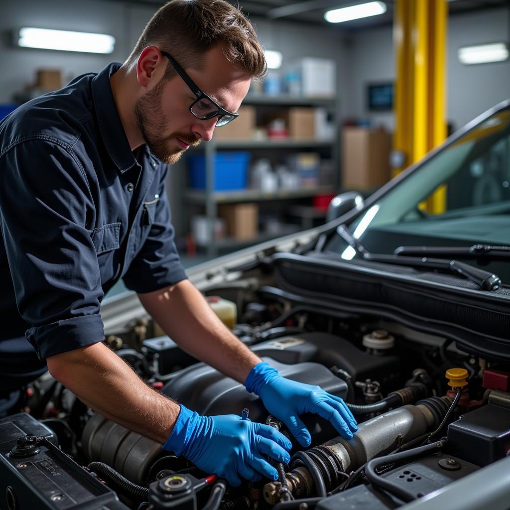 Mechanic Working on a Car Engine