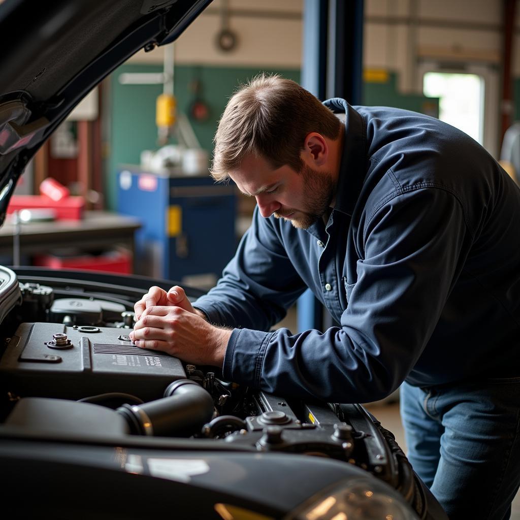 Mechanic working on car engine in Thomaston ME