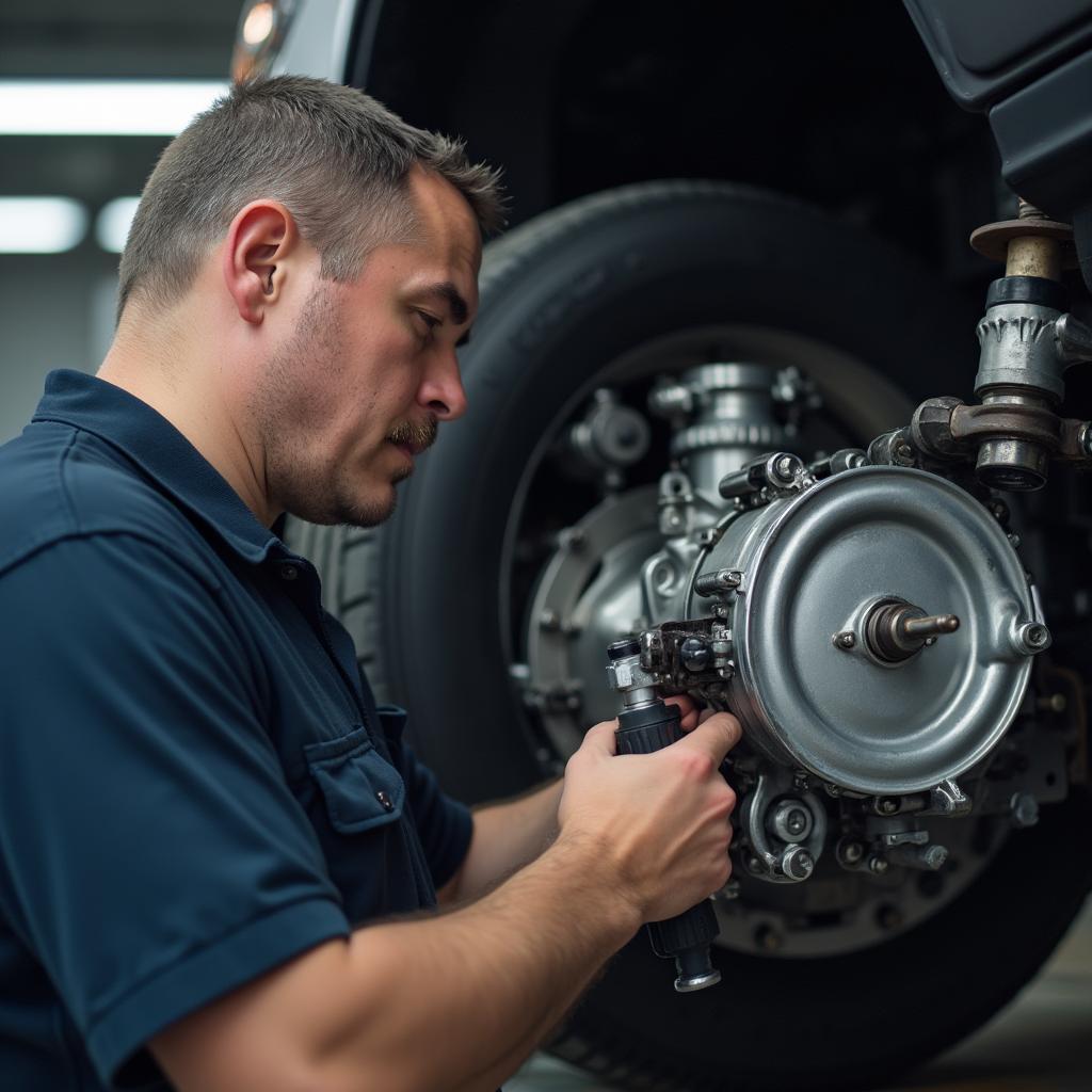 Mechanic Working on Car Transmission