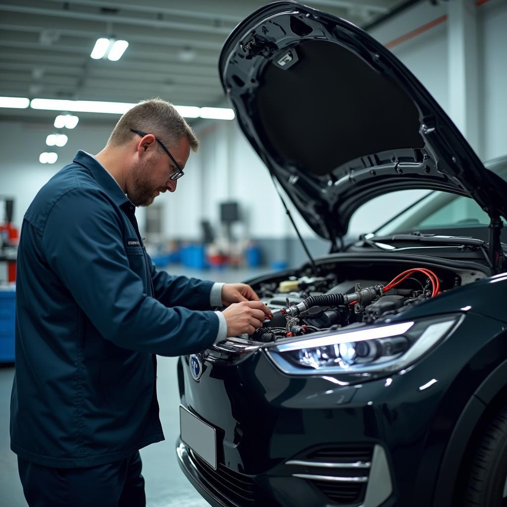 Skilled Technician Performing EV Maintenance