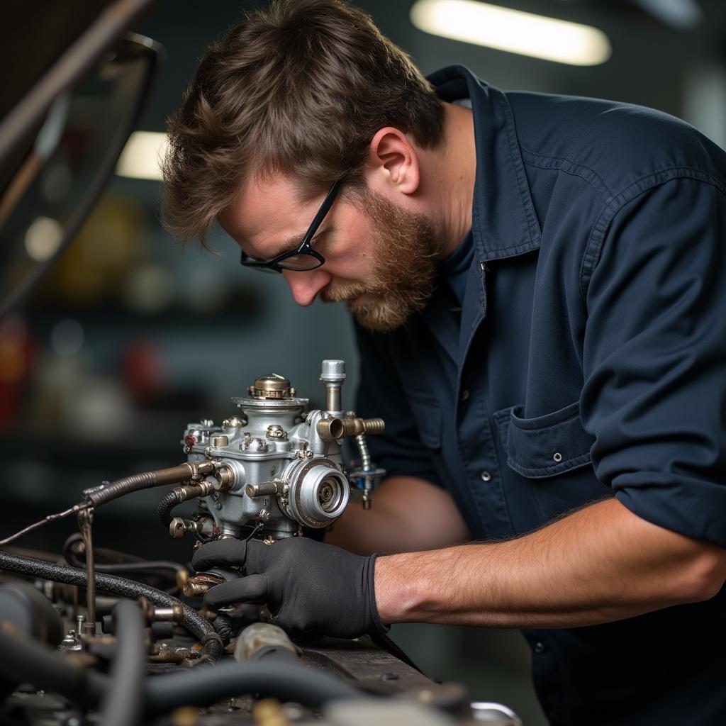 Mechanic Working on Weber Carburetor