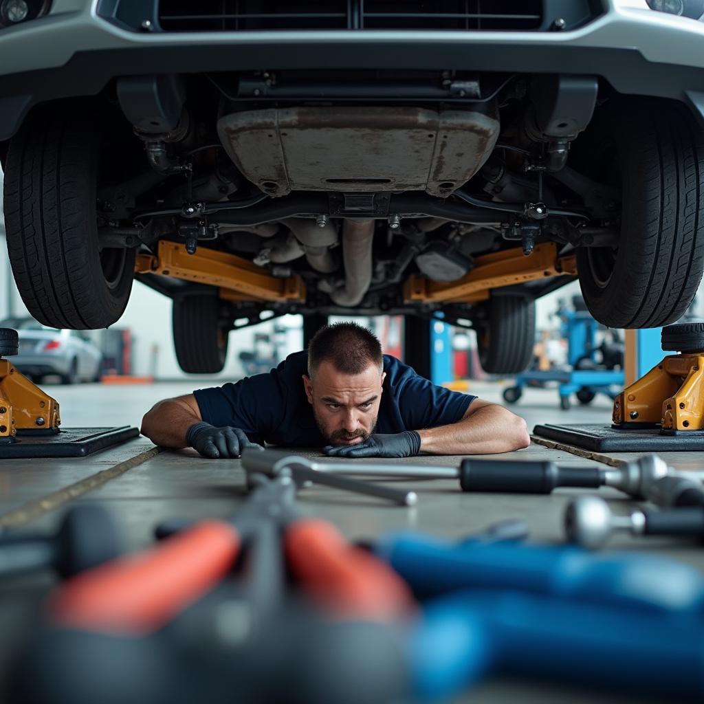 Expert Mechanic Working Under Car