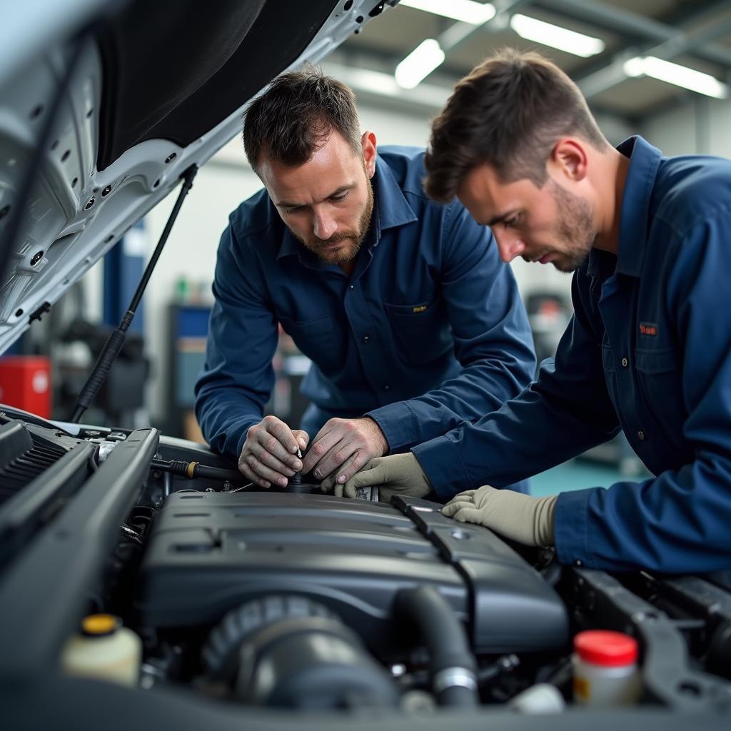 Mechanics Working on a Car