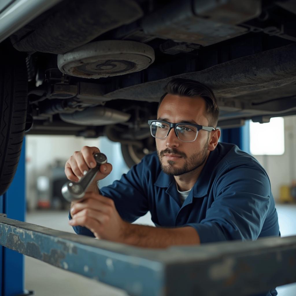 ASE Certified Mechanic Inspecting Vehicle