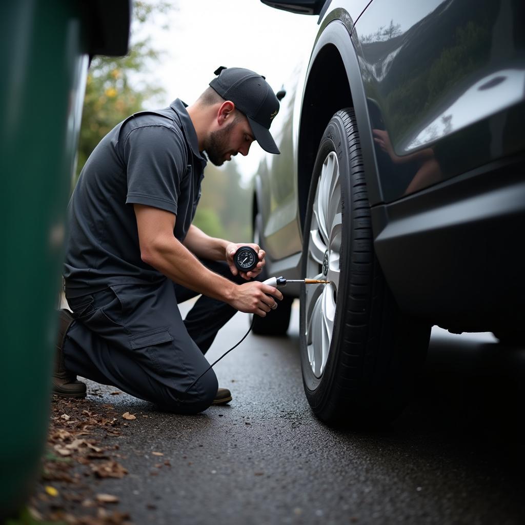 Medford Driver Checking Tire Pressure